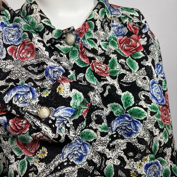 Vtg Cape Cod Sportswear Blouse Sz 18 Rose Floral Geometric Artsy Retro Statement - Picture 3 of 8